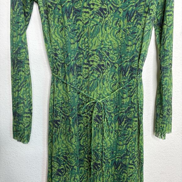 & Other Stories Long Sleeve Pleated Mesh Green Midi Dress S - Picture 11 of 13